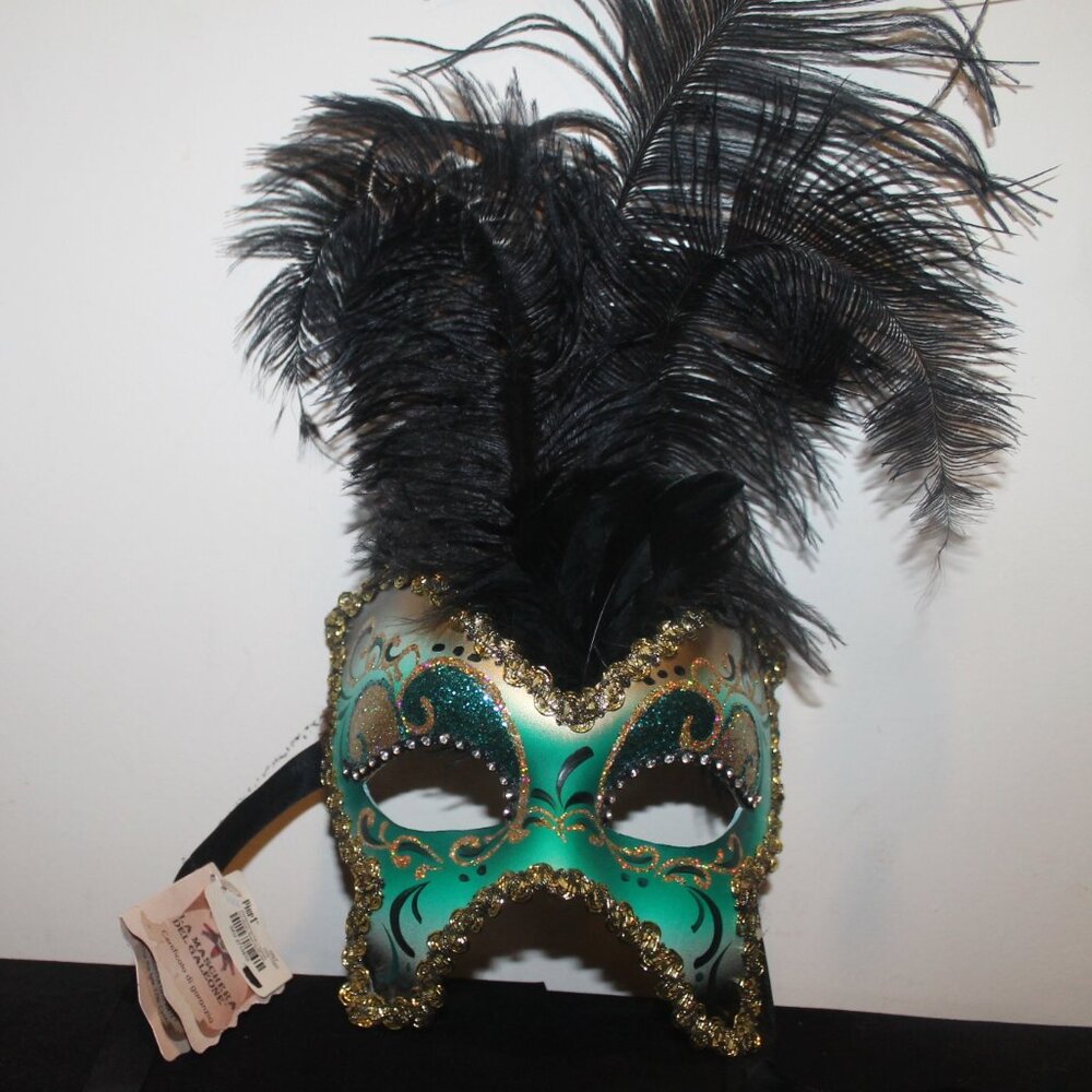New La Maschera del Galeone Hand Made in Italy Feathered Mask w Certificate